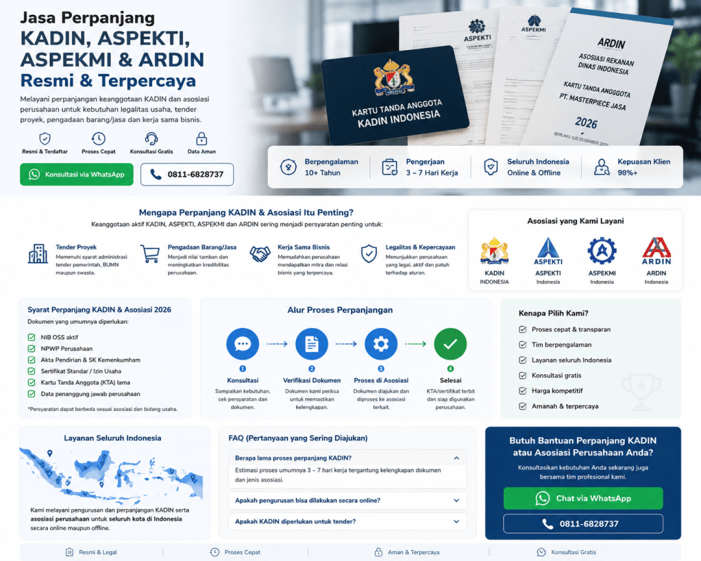 Jasa perpanjang KADIN ASPEKTI ASPEKMI dan ARDIN resmi untuk perusahaan dan kebutuhan tender proyek