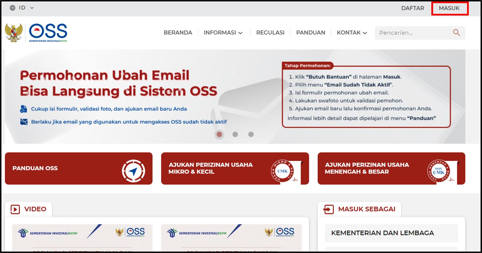 cara reset akun OSS RBA gagal email tidak aktif
