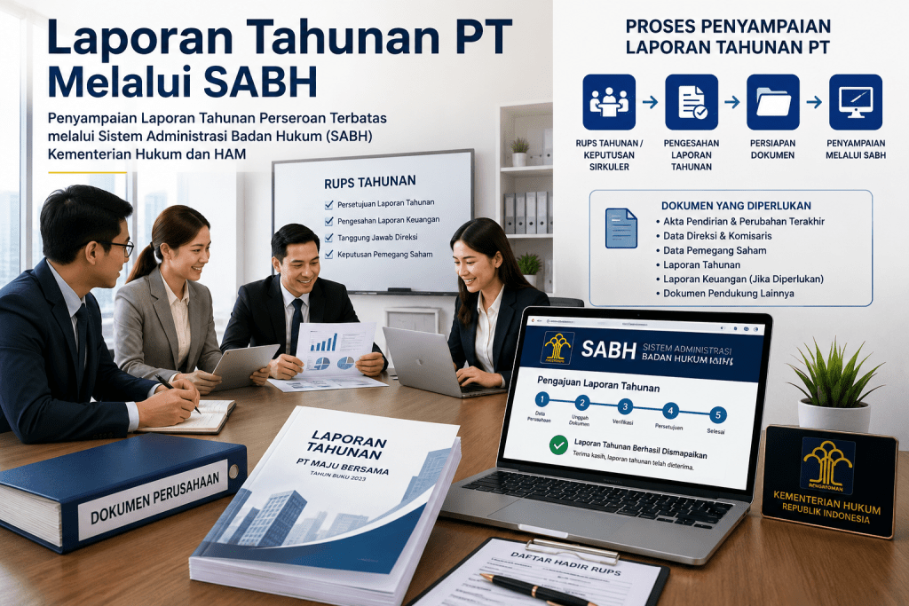 Laporan tahunan PT melalui SABH sebagai bagian dari administrasi dan kepatuhan badan hukum perusahaan.