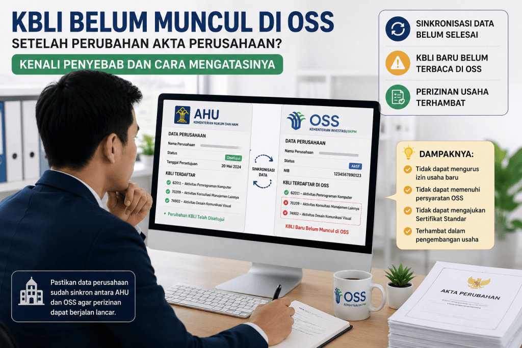 KBLI belum muncul di OSS setelah perubahan akta perusahaan
