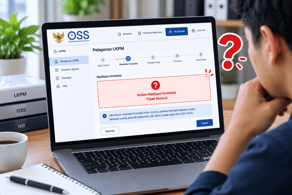 Kolom realisasi investasi LKPM tidak muncul di OSS